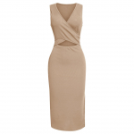 Naiste kevadsuvi vabaaja pikk kleit Elegantne armas vabaaja massiivne l&otilde;hestatud kaelusega varrukateta Bodycon &otilde;huke maksikleit XL aprikoosi