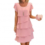 Naiste &scaron;ifoonkleit ruched serv &uuml;mara kaelusega l&uuml;hikeste varrukatega mitmekihilise disainiga suvine midi kleit igap&auml;evane kandmine XXL roosa