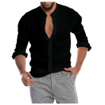 Meeste linane pikkade varrukatega vabaaja s&auml;rk, kraeta p&uuml;sikraega suvetop XXL