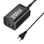 200W 6-pordiline USB C kiirlaadimise GaN-laadija Toiteadapter iPhone 16/15/14/13/12 seeriale Huawei Samsung Galaxy S25/S24S23/S22/S21 jaoks EU Plug must