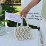 Prantsuse retro k&auml;ekott Fairy kootud helmestega &auml;mbrikott Crossbody kott Suvine ni&scaron;ikujundusega &otilde;&otilde;nsaga p&auml;rlikott 15x13cm valge