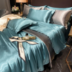 Luksuslik 100% mooruspuu siidist 4-osaline voodipesukomplekt Kahepoolne satiinsiinist tekikott & pinguldatud lina & padjap&uuml;&uuml;rid Esmaklassiline siidist kodutekstiil 1.5m 4Pcs Set