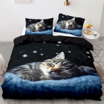 2/3 tk Tekikoti komplekt, Pehme ja mugav, Kassitekikoti komplekt, Kassit&uuml;druku voodipesukomplekt 3D kassimustriga voodipesukomplekt, T&auml;idis ei kuulu komplekti EU Single 135x200cm gray