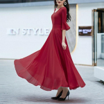Suvemood Uus Korea Lihtne Elegantne Keskmise Pikkusega Sifonkleit &Uuml;hev&auml;rviline V-kaelusega V&ouml;&ouml;kohalt Lukuga Paigaldatud Liblikavarrukatega Kleit XXXL