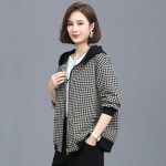 Kahekordne voodriga Naiste tuulepluus Kevadine l&uuml;hike mantel Korea lahtine suur, Momma Grid Tops Naiste jope mantel 3XL M must