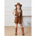 Laste R&otilde;ivad Festivali Tuttidega Vest Suede L&auml;&auml;ne Kauboi L&uuml;hikesed P&uuml;ksid T&uuml;drukute Hipsteri Esitus Kost&uuml;&uuml;m 120 pruun