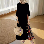 Kolmveerandvarrukatega &uuml;mmarguse kaelusega tr&uuml;kimustriga patchwork-stiilis lahtine pikk naiste kleit XXL punane