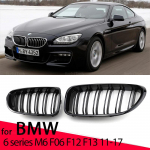 New Look Car Grille Grill Front Kidney Glossy 2 Line Double Slat For BMW 6 series F06 F12 F13 2012-2017 All Black