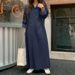 Moodne Naiste Sinine Denim Suvekleit S&uuml;gisene Rev&auml;&auml;riga Pikkade Varrukatega &Uuml;hev&auml;rviline Pikk S&auml;rgikleit Vabaaja L&otilde;tv Vestido Kleit Naistele XS tumesinine v&auml;rv