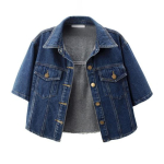Naiste Cropped Denim Jakkidel Rev&auml;&auml;riga Nuppudega Trucker Jean Jakk Suvine L&uuml;hikeste Varrukatega Vabaaja Jakk XL tumesinine v&auml;rv