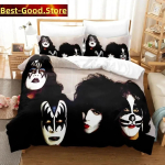 Kiss Band voodipesukomplekt &Uuml;heinimese Rock B&auml;ndiga Tr&uuml;kitud Voodikomplekt Padjapuuriga Vooditekil Kate Pehme &Uuml;heinimese Kahekohaline Queen Super King Suurusega US Full(200*230cm)3pcs