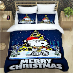 Multikas Snoopy Mustriga Tekikate Padjap&uuml;&uuml;ridega 3D Digitaalselt Tr&uuml;kitud Voodipesu Komplekt &Uuml;heinimese Kaheinimese Suur Kuninglik J&otilde;ulukink EU Single(135*200cm)3pcs white
