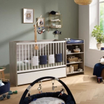 Lit b&eacute;b&eacute; combin&eacute; - 120x60cm - Evolutif en 90x190cm - Babyprice Up - Ch&ecirc;ne silex - Avec commode &agrave; langer &eacute;tag&egrave;re
