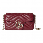 Gucci GG Marmont Kett-&otilde;lakott Mini Naiste &otilde;lakott Hele kuldne Burgundiapunane 841290-AAFAX-6207 Basic Set (Bag+Dust Bag)