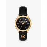 Michael Kors Slim Runway kuldse tooni ja nahast k&auml;ekell MK7482 must