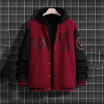 Meeste Chicago 23 Must Valge Varsity Jakk Kapuutsiga Kontrastsete Varrukatega Bomber L punane