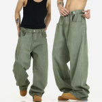 RogueWave Y2K Kotid teksap&uuml;ksid Unisex Trendikad Vabaaja Laiad teksap&uuml;ksid High Street Kvaliteet Ameerika Stiil Streetwear &Uuml;lem&otilde;&otilde;dulised p&uuml;ksid XXXL(82.5-90)kg gray
