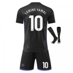 Laste spordiriiete komplekt, Barcelona Lamine Yamal, L&uuml;hikeste varrukatega T-s&auml;rk, l&uuml;hikesed p&uuml;ksid, sokid, Must 110-120 CM must
