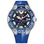 Citizen Promaster Dive Orca Roostevabast terasest Kerge pol&uuml;uretaan 3 ISO-le vastav Eco-Drive kell, korpus, sinine, rihm, osutid, (Mudel BN0238-02L)