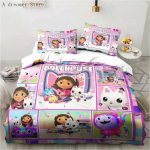 Gabbys Nukumaja Tegelased Voodipesukomplekt Multikas Tekikate Roosa Voodipesu &Uuml;he-, Kahe-, Queen-, King-Suurused T&uuml;drukule Voodikomplekt 135x200cm
