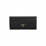 Prada Saffiano Nahast Klapiga Rahakott Flip Pikk PU Rahakott Unisex Paaristiilis Must must
