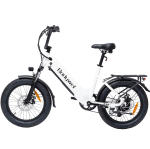 20-tolline lumine m&auml;gi elektriline jalgratas Bodywel F20 maastiku-e-jalgratas 48V15Ah aku 500W mootor 20-tollised paksud rehvid 120KG kandev&otilde;imega elektriline jalgratas valge