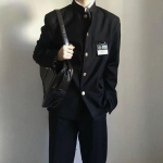 Suzurani keskkooli vormikomplekt: Jaapani JK Zhongshan &uuml;likond meestele ja naistele - Kolledži stiil M with Badge gray