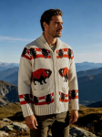 Meeste retro roheline piisoni žakaarkootud kardigan lukuga - Paks s&uuml;gis/talve kampsun S aprikoosi