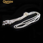 Naiste Faux Pearl Tutt Ripats Long Chain Charms Kampsun Kaelakee Moe kingitus