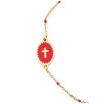 Les Tr&eacute;sors De Lily [R0080] - Kuldpunane  Cross  terasest disainik&auml;ev&otilde;ru - 12x9 mm punane