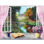 Teemanttikandid maastik 5d Teemantmaaling Aknaraami maastik Ristpistega kodukaunistus 20X30CM