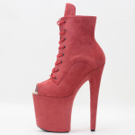 JIALUOWEI 8-tollised k&otilde;rge kontsaga seemisnahast Peep Toe Lace Up poleplay tantsusaapad 36 veinipunane v&auml;rv