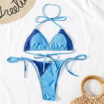 Seksikas Splicing Halter Brasiilia bikiinid Naiste ujumisriided Naiste ujumistrikoo Kaheosaline bikiinikomplekt supluskost&uuml;&uuml;m ujumine S sinine