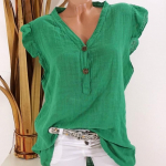 N&ouml;&ouml;bid V kaelus Pluss suuruses &uuml;hev&auml;rviline puuvillane linane pluus Naiste avar s&auml;rk XL roheline