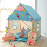 Laste telk m&auml;ngumaja siseruumides printsessi lossi poiss t&uuml;druk beebi nukumaja Kokkupandav v&auml;ike maja sinine