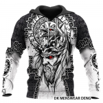 Kevads&uuml;gis Viking kapuutsiga dressipluusid Meeste kampsun 3D prindiga kapuuts Meeste mood Suured kapuutsid Topid Avatud vintage riided L