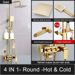 Luksuslik Gold Du&scaron;&scaron; 4-&uuml;hes du&scaron;ikomplekt koos pihustiga Vannitoa veekraani kraan K&uuml;lm ja kuum kraan Roostevabast terasest du&scaron;&scaron; Round - Hot & Cold
