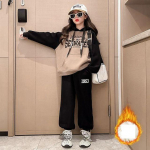 Lastele T&uuml;drukutele Riidekomplektid S&uuml;gis Talv Soojad fliiskirjad Mood pikkade varrukatega dressipluusid + p&uuml;ksid Lasteriided Spordi&uuml;likond 170 kaamel