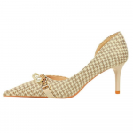 Naiste mood Madala suuga terava otsaga k&uuml;lgmine &otilde;&otilde;nes riidest ruuduline p&auml;rlmetallkett Thousand Bird Check &uuml;hekordsed k&otilde;rge kontsaga kingad 34 aprikoosi