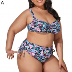 2 tk/komplekt naiste lilleprintidega bikiinid, reguleeritavad spagetirihmad plusssuuruses k&otilde;rge v&ouml;&ouml;kohaga poolitatud ujumistrikoo L