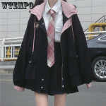Jaapani Kawaii t&otilde;mblukuga must jakk naiste Harajuku s&uuml;gisene &uuml;lisuur stiil armas koolit&uuml;drukute roosa v&auml;lir&otilde;ivad S must