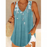 Naiste suvised topid, tr&uuml;kkimine, varrukateta pluusid Naiste vabaaja V-kaelusega elegantsed camisoles vest Boho &otilde;lgadeta rannar&otilde;ivad, lillelised, lillelised mantlid 5XL