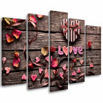 Viieosalise pildiga l&otilde;uendiprint Heart Love Vintage Flowers 100x70 roosa