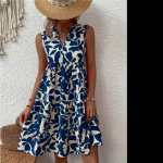 Bohemian Fashion avar V-kaelusega plisseeritud prindiga kleit naistele XXL must