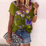 Naiste topp suvine uue moe roosilillega s&auml;rav liblikas tr&uuml;kitud vabaaja t&otilde;mblukuga V-kaelus l&uuml;hikeste varrukatega top XS sinine