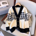 Retro Hong Kong Houndstooth vabaaja kardigan l&uuml;hike mantel naiste kootud s&uuml;gistalv mitmek&uuml;lgne 2023 keskmise pikkusega kampsun, naiste topp One Size must