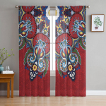Punased idamaised etnilised lilled Retro t&uuml;llist l&auml;bipaistvad aknakardinad elutuppa magamistuppa Moodsad Voile organza kardinad kardinad W135 x H115cm x1