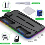 3 režiimi LED jahutusventilaatori laadimisdokk PS5 aluse jaoks 2 kontrolleri laadimisdokk Sony Playstation 5 plaadi/digitaalse RGB jaheda valguse jaoks must