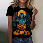 Moodne naiste T-s&auml;rk Happy Halloween Pumpkin Graphic 3D Prinditud l&uuml;hikeste varrukatega Suvine &uuml;lisuur pol&uuml;esterkiust r&otilde;ivad XL