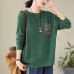 Johnature naiste vintage pullover kampsunid &uuml;hev&auml;rvilised pikkade varrukatega O-kaelusega kootud puuvillased s&uuml;gisene naiste vabaaja kampsunid One Size roheline